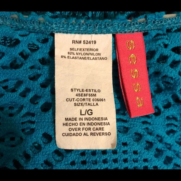 Sessa Turquoise Crochet Swimsuit Coverup w/Tassels,Size-Large - Picture 6 of 6